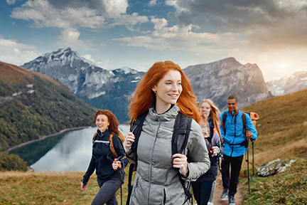 hiking instructor is leading people